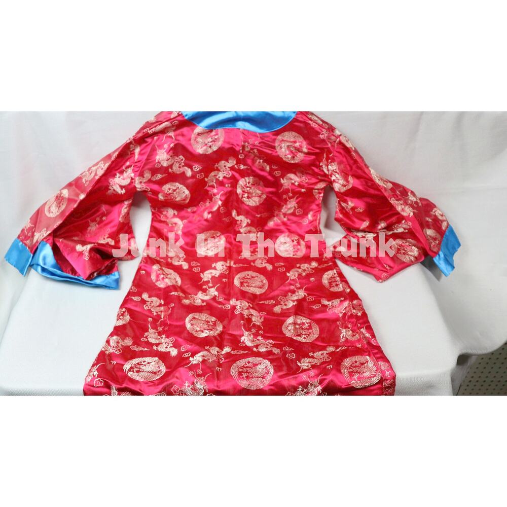 Costume Express Japanese Kimono Red Gold & Blue Silky Robe Women's Size S